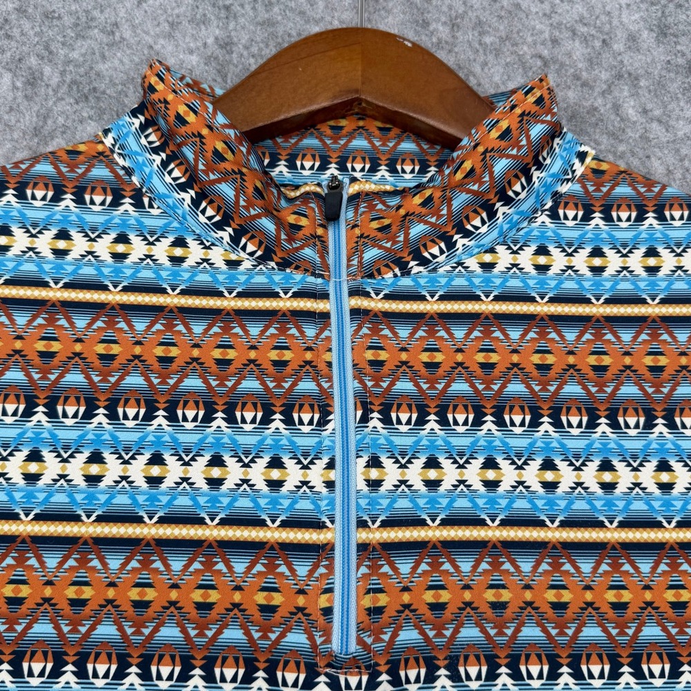 Rafter C Mens XL Southwestern Geometric Quarter Zip Pullover Blue Orange Tribal - Picture 4 of 11